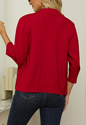 Image of Women's 3 /4 Sleeve Cropped Cardigan Sweater Open Front Short Shrugs Cardigans Lightweight Sweaters
