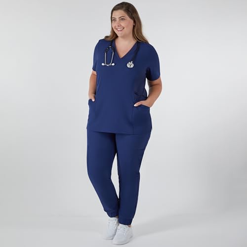 Hanes Women's Scrubs Healthcare Top, Moisture-Wicking Stretch Scrub Shirt, Ribbed Side Panels