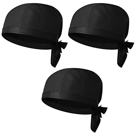 Cabilock 3Pcs Kochmütze Küchenmütze Elastische Kochmütze Chef Kochhut aus Baumwolle Poly Kopfbedeckung für Männer Frauen Kochen Schwarz Cover