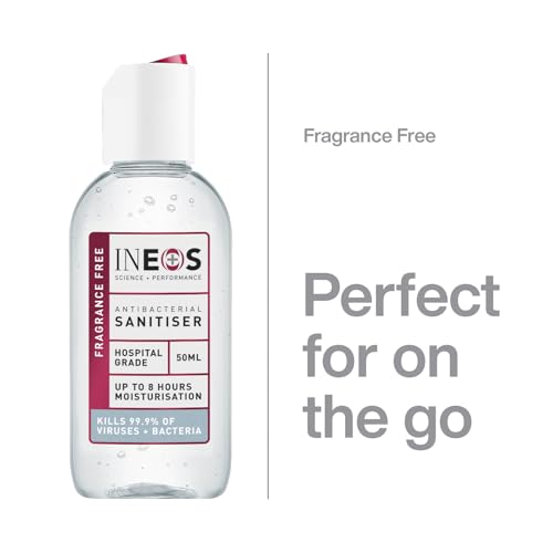 INEOS Mini Antibacterial Hand Sanitiser Gel 50ml - Fragrance Free - Hospital Grade Disinfectant, Eliminates 99.9% of Viruses and Bacteria, 12 x 50ml, Travel, Holiday, and Festival Essentials - Image 3