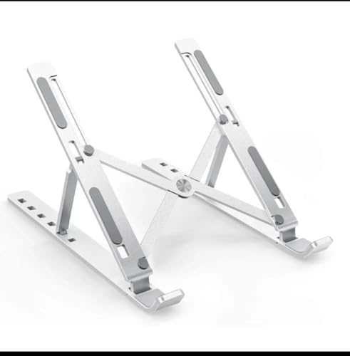 Image of 6 Angles Adjustable Aluminum Ergonomic Foldable Portable Tabletop Laptop /Desktop Riser Stand Holder Compatible for MacBook, HP, Dell, Lenovo & All Other Notebook (Silver)