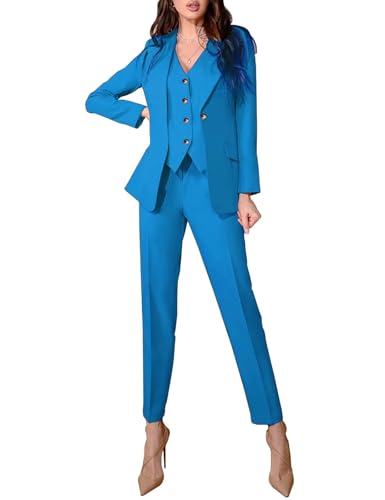 Women's 3 Piece Suit Lady Business Casual Office Pants Suits for Women One Button Slim Fit Blazer Jacket Vest Pants Set