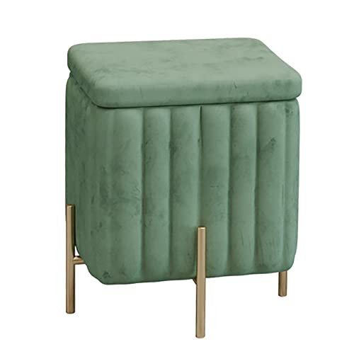 Reposapiés de terciopelo con patas de metal, banco otomano acolchado para sala de estar y entrada, elegante baúl de almacenamiento verde, 18 x 18 x 17 pulgadas, pieza perfecta para el final de la cama