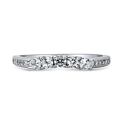 BERRICLE Sterling Silver 5-Stone Rings Stackable Curved Half Eternity Band Ring for Women, Round Cut Cubic Zirconia CZ2