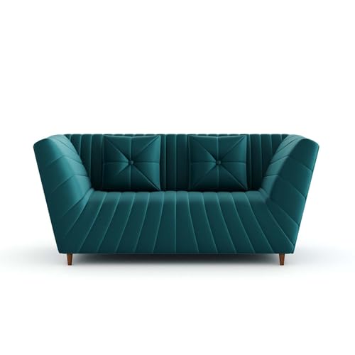 Image of Amazon Brand - Solimo Corell Tufted Velvet Fabric 3+2 Seater Sofa for Living Room Furniture (Teal)|3 Year Warranty