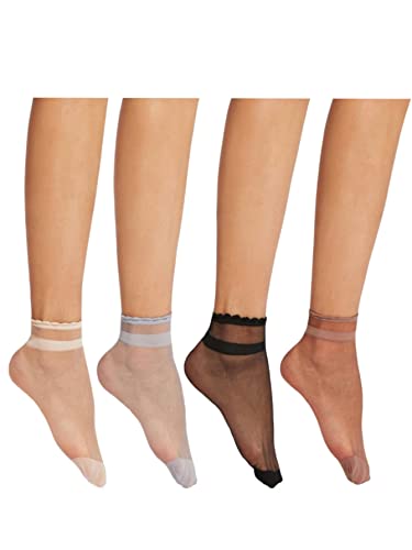 Image of SHENHE Women's 4 Pairs Lace Slipper Ankle Socks Non Slip Dance Yoga Grip Socks Mesh Scallop Trim One Size