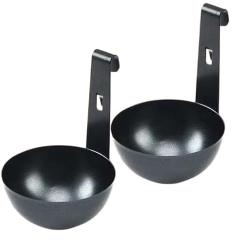 Uqezagpa 2 vasos de acero inoxidable para colgar huevos escalfados, diseño fácil de colgar