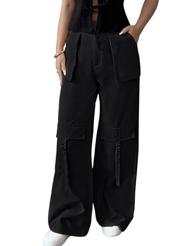 Image of Leriya Fashion Cargo Pants for Woman | Cargo Pants for Women Cotton Wide Leg Utility Fit Flap Pockets | Trousers Fors Women, Relaxed Fit Baggy Pant Airport Outfit for Womens Streetwear Attire