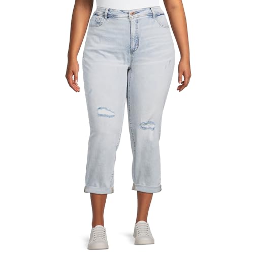 Terra & Sky Light Wash Plus Size Slim Boyfriend Jeans - 18 Blue