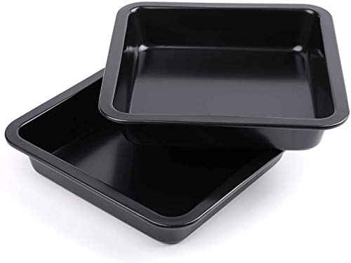 Casa Azul Square Cake Pan (Set of 2) 8-Inch Bakeware Non-Stick Carbon Steel Pan Deep Dish Oven Baking Mold Baking Tray Ovenware for Cakes, Bread, Pizza, Cookies – Black