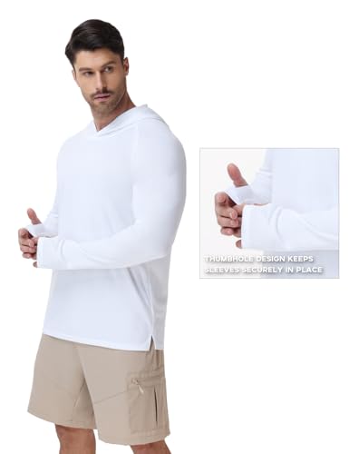 Image of Mens Long Sleeve Athletic Hoodie Sun Protection Gym Workout Shirt for Hiking Running Fishing