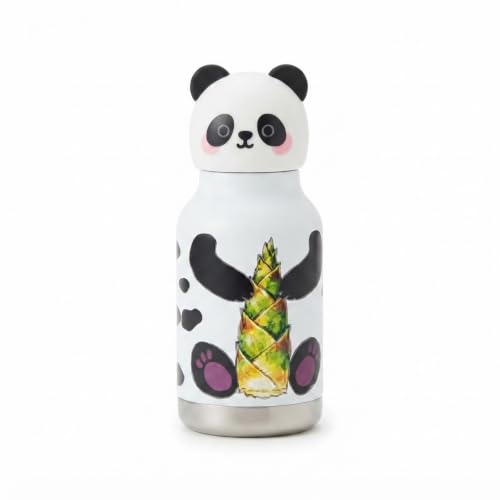 Image of JOUETKids Stainless Steel Water Bottle 280ml with Cute Panda Character Lid, White Leakproof Drinking Bottle for School, Travel & Daily Use