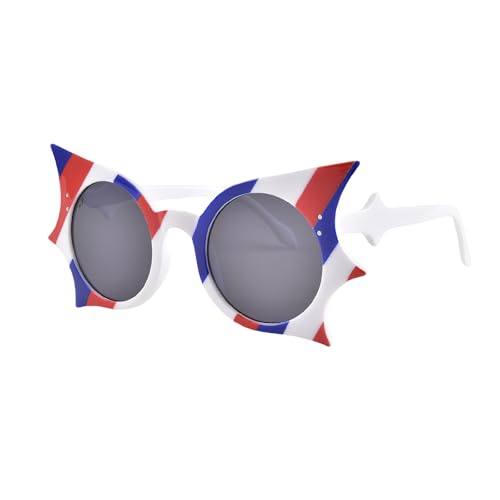 Bat Sunglasses Stripes Y2K Hip Hop Retro Punk Style UV Protection Fashion Sunglasses for Halloween Music Festival (Red Blue White)