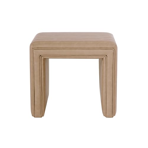 Image of HomePop 19 inch Modern Channel Tufted Ottoman - Sand Faux Leather