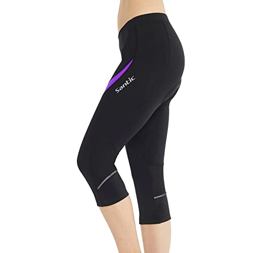 Calça de ciclismo feminina da Santic com enchimento de bicicleta capri para ciclismo, ciclismo, cicl