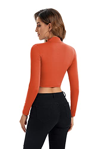 Image of Womens Long Sleeve Crop Tops Lightweight Mock Neck Base Layer Shirts