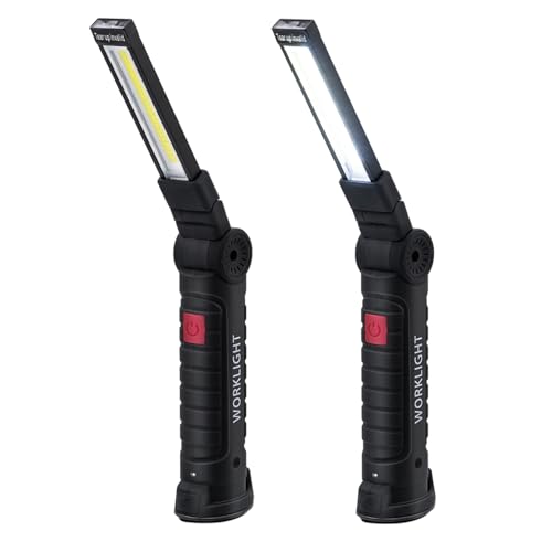 Wigearss 2 Stück LED Arbeitsleuchte Werkstattlampe, Taschenlampe Werkstatt Handlampe COB Inspektionsleuchten mit Magnet und Haken
