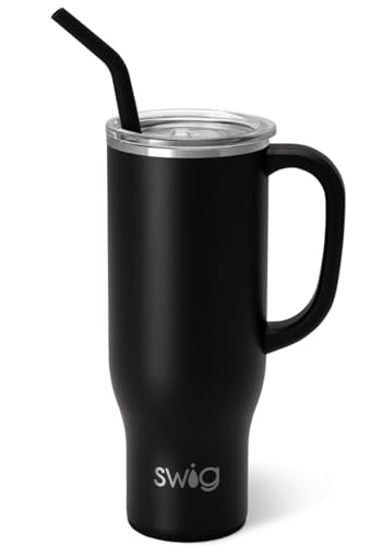 Swig Life 30oz Insulated Mega Mug with Handle & Straw, Black