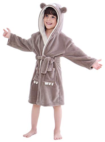Baby Unisex Plush Animal Hooded Robe for Toddler Multicolored Sleepwear,Bear 3T