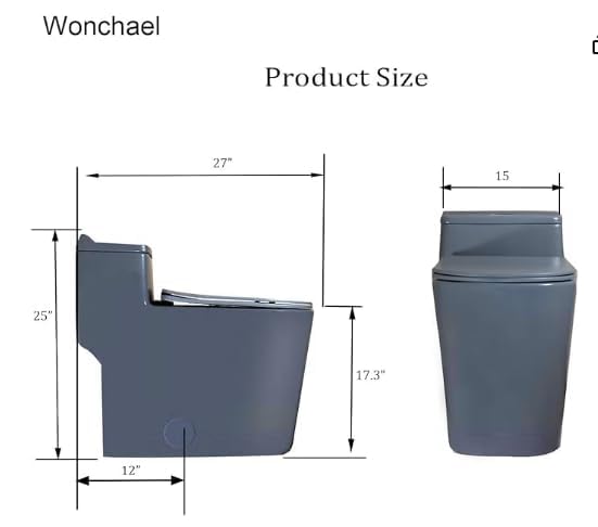 Inodoro monoblock gris alargado, altura cómoda, doble descarga | Asiento UF duradero, tapa con cierre suave silencioso, descarga eficiente, acabado cerámico gris para baños modernos miniatura 7