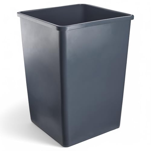 Image of 35 Gallon Gray Square Trash Can, Plastic, Commercial Use