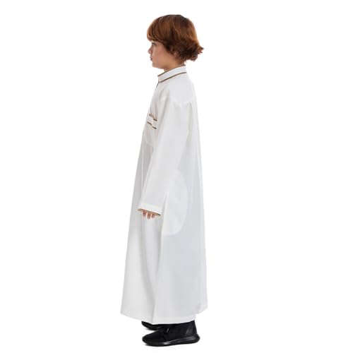 IDOPIP Muslim Thobe Islamic Robe for Boys Kids Long Sleeve Arabic Kaftan Abaya Ramadan Dubai Embroidered Thobe Prayer Clothes3