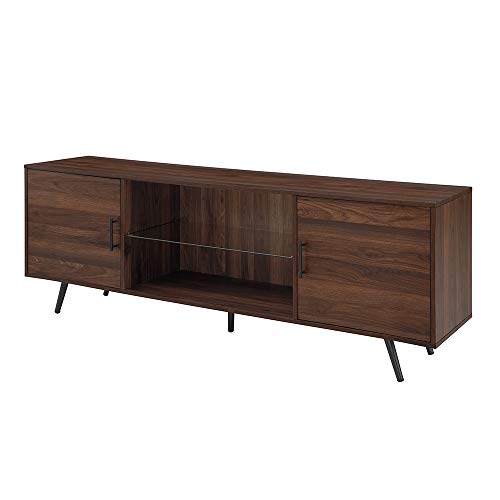 Walker Edison Saxon Mid Century Modern 2 Door Glass Shelf Tv Stand For Tvs Up To 80 Inches, 70 Inch, Dark Walnut #TOP4