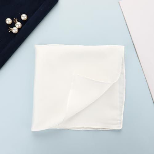 Wllhyf 563998_1WHITE HANDKERCHIEFS Silk Pocket Squares For Men Handkerchiefs Solid Color 13.7"X 13.7 Inch Soft Prefolded Pocket Square White Handkerchiefs Men Suit Accessories thumb #5
