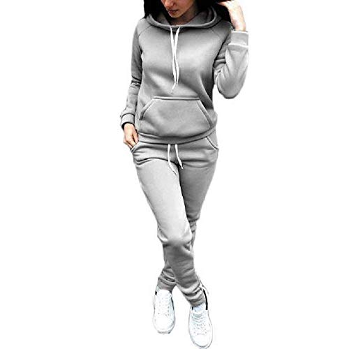 Pinkdeer Women Jogger Outfit Suits Long Sleeve Sets Tracksuit 2pcs Long Pants Hoodie Set (Grey, S)