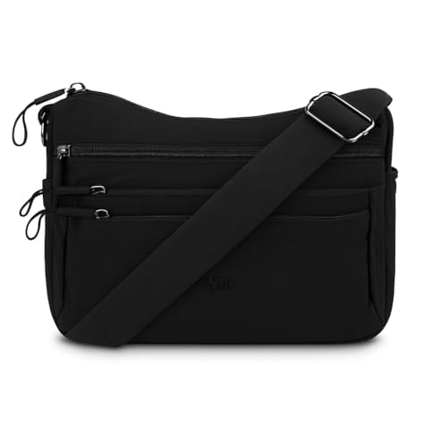 Bolsa Transversal Feminina Compacta e Leve com Alça Ajustável Múltiplos Bolsos com Zíper, Impermeável, Ideal para Viagem, Trabalho e Uso Diário (Preto)