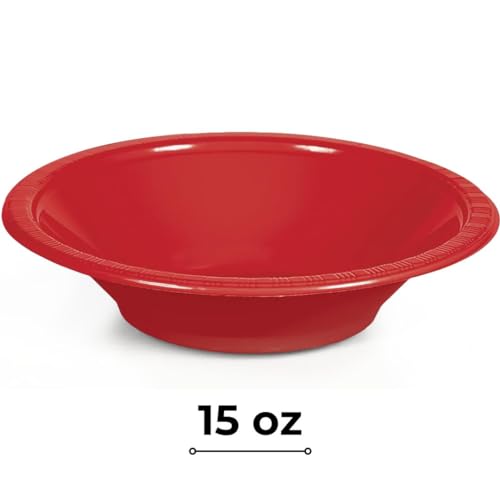 Premium Heavyweight Red Plastic Bowls Disposable - 15 oz Elegant Disposable Plastic Bowls, (Pack Of 100) Microwavable Plastic Soup Bowls, Plastic Disposable Bowls Ideal For Parties, Events & Home Use - Thumbnail 2