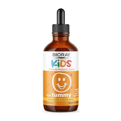 BIORAY Kids NDF Tummy, Raspberry - 4 fl oz 120 mL - 11-Strain Probiotic Blend - Supports the Immune Response in the GI Tract - Non-GMO, Vegan, Gluten Free - Approx. 120 Servings