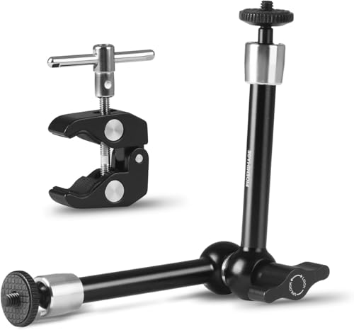 Image of 9.8 inch Adjustable Magic Arm with 1 /4 inch, Clamp with 1 /4 inch and 3 /8 inch, Magic Arm Camera Mount for Photography, Video Recording, LCD Monitor, LED Lights, Microphone