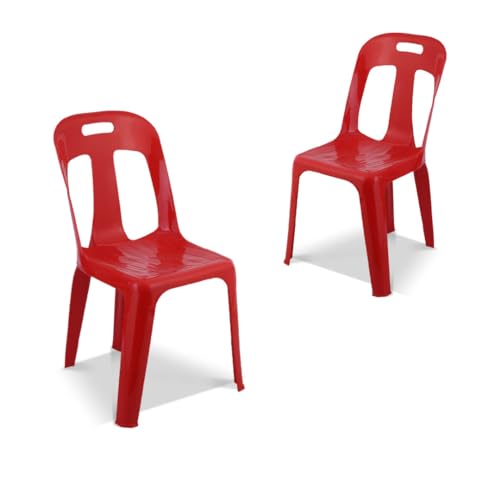 Image of MAHARAJA 100% Virgin Plastic Chair | Stackable | Armless | for Home, Garden, Restaurants and Office (Red, Pack of 2)