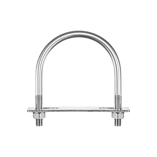 Image of uxcell Round U-Bolts, 2 Sets 91mm(3.58 inch) Inner Width 123mm Length M10 304 Stainless Steel U Clamp Bolt with Nuts Washers and Plates, for Boat Trailer