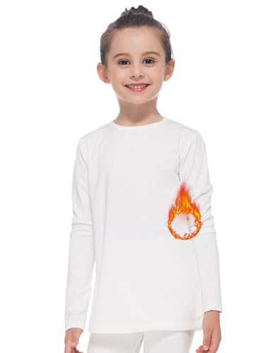 Image of Subuteay Girls Thermal Top Fleece Lined Long Sleeve Undershirts Baselayer for Kids
