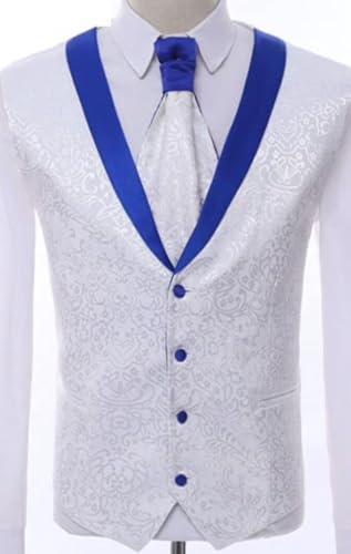Men's 3-Piece Tuxedo Suit, White and Royal Blue, Formal Wedding Blazer with Vest and Pants3