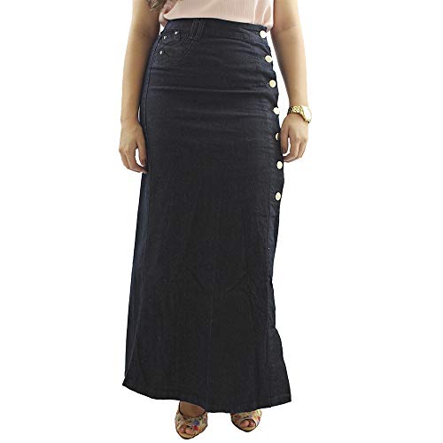 Saia Jeans Longa Botões Laterais Preta Anagrom Ref.038 (50)
