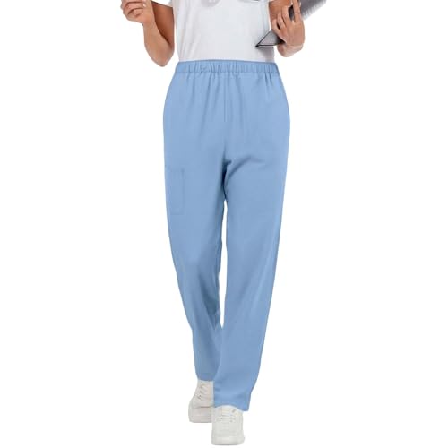 Image of Scrubs Pants for Women Plus Size Stretch Waisted Workwear Pants Medical Uniform Comfy Straight Leg Barrel with Pocket