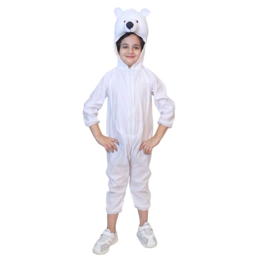 Image of Kaku Fancy Dresses Polar Bear Animal Fancy Dress Costume for Kids | White Costume with Hood | School Function, Fancy Dress Competition & Theme Wear | 7 To 8 Years
