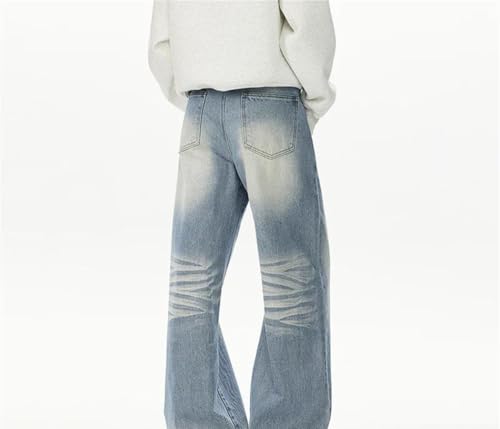 Mens Contrast Color Jeans Wide Leg Straight Casual Loose Fit Vintage Trousers Washed Denim Pants3
