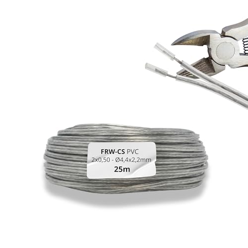 HALOTEC. 25 metros Cable Paralelo flexible Transparente PVC 2x0,50 mm² Estañado Polarizado | Cable Doble Polarizado | Cordón electrico Paralelo para Iluminación, Electrónica y lamparas LED.