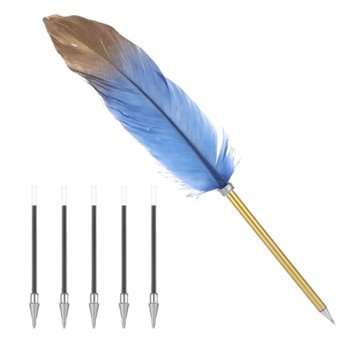 Schreibfeder Federn, Schreibfeder Set, Kugelschreiber Hochwertig Feder, Kalligraphie Füller Stifte, mit 5 Ersatzpatronen, für Schule, Hochzeitsgeschenke, Autogramme, Büros, Geschäftsgeschenke(Blau)