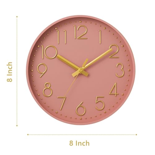 Image of DAXSMY Wall Clock 8 Inch Pink Decorative, Battery Operated Silent