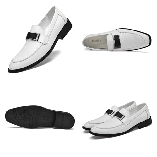 Men's Classic Genuine Italian Leather Slip-On Dress Loafers Shoes with Metal Buckle Low Heel Lightweight Soft Touch Round Toe Non-Slip Sole for Formal Business Office Prom Party2