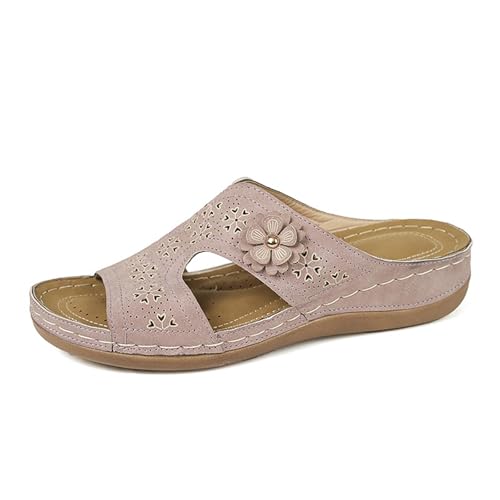 Utomhussandaler damer läder ortopediska skor arbete damskor bohemiska fritidssandaler andas enrem sandaler Slingback kilsandaler öppen tå sommarskor bekväma, ROSA, 41 EU