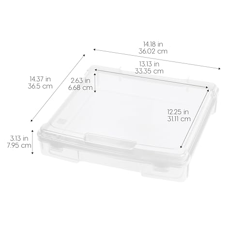 IRIS USA Fits 12" x 12" Paper, 6-Pack Thick Portable Plastic Scrapbook Paper Storage Cases Organizers with Built-in Handle for Art Craft Supplies Yarn File Documents Toys, Rounded Corner - Clear