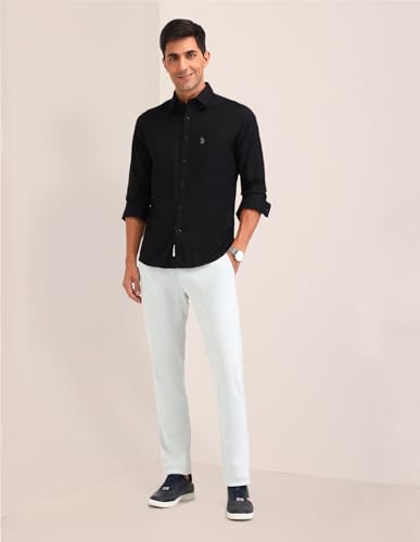 Image of U.S. POLO ASSN. Solid Tailored Fit Shirt for Men - 100% Cotton, Breathable & Comfortable, Full Sleeves Casual Shirt for Men