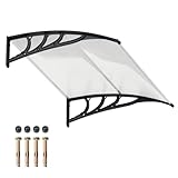 Toolsempire Window Awning Door Canopy, 48' x 40' Door Awnings Exterior with UPF50+ Sun Rain Snow Protection & Hallow Polycarbonate Sheet, Outdoor Front Door Entrance Canopy (Black)