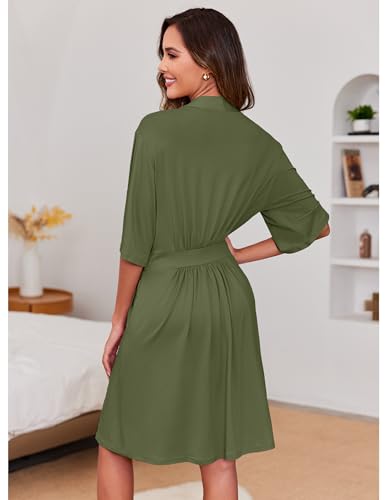 Image of Ekouaer Short Robes for Women Lightweight Kimono Robes Knit Bathrobe Soft Sleepwear with Pockets S-XXL